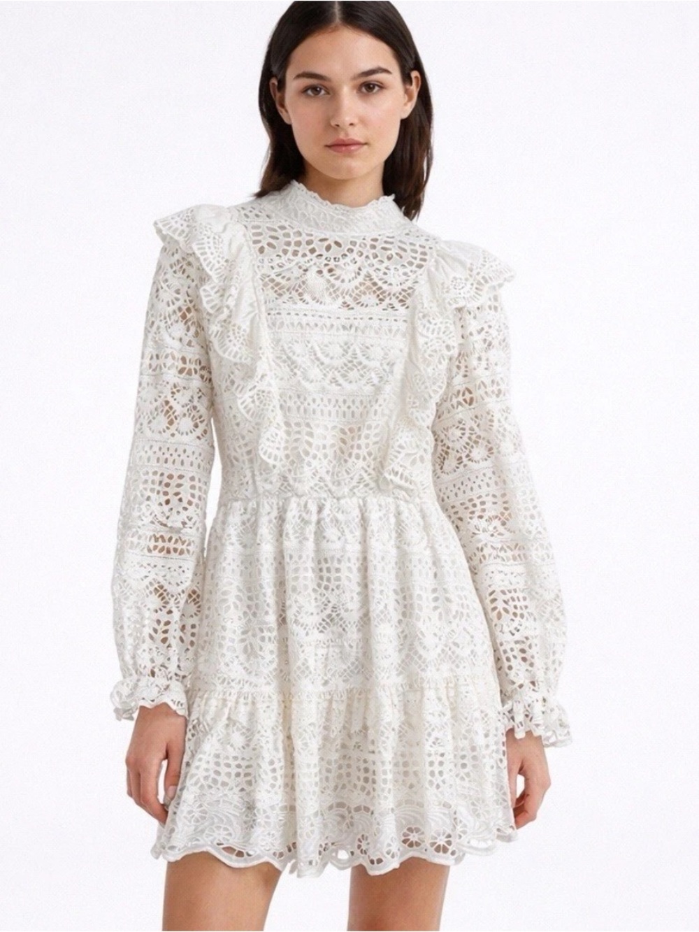 SEA NEW YORK PATRIZIA LACE SLEEVE OPEN BACK MINI DRESS white Size 4